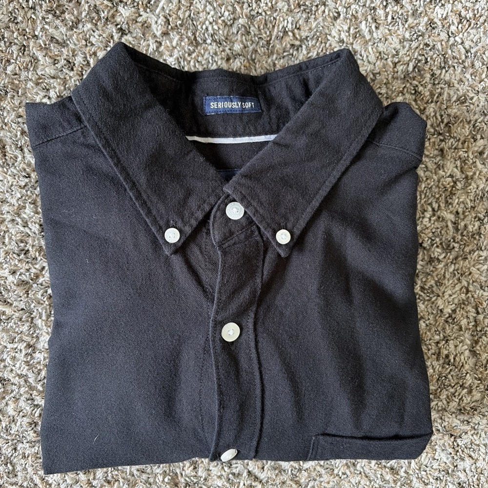 American Eagle Seriously Soft Button Down Shirt Long Sleeve Black Large Men's